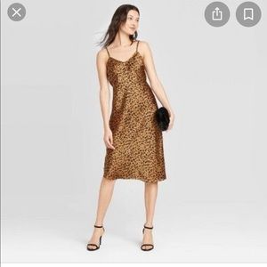 Leopard print satin slip dress size small